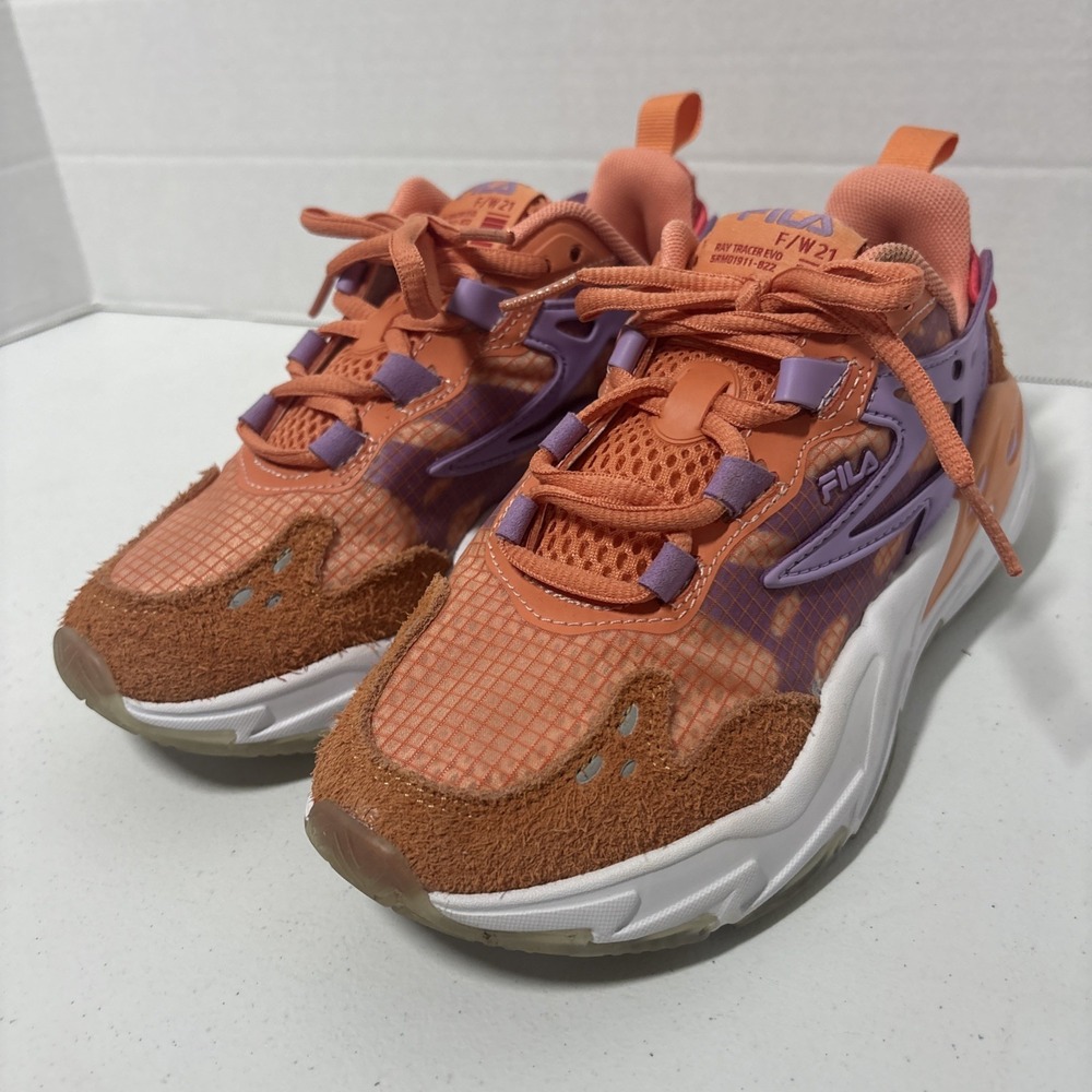 Fila Ray Tracer Evo Orange Purple Chunky Athletic Sneakers Shoes Size 6 EUC